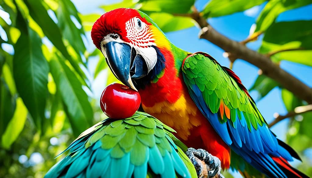 feeding cherries to parrots